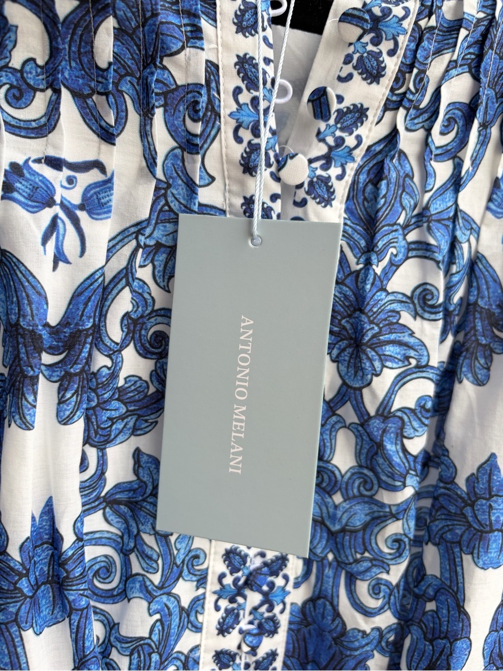 ππ«Antonio Melani Brynn BlueWhite Floral Mini Dress Belted Cotton Boho Chic Size4 - Picture 15 of 17